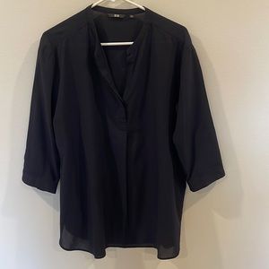 Uniqlo W XL Mandarin Collar 3/4 Sleeve Navy Rayon  Blouse